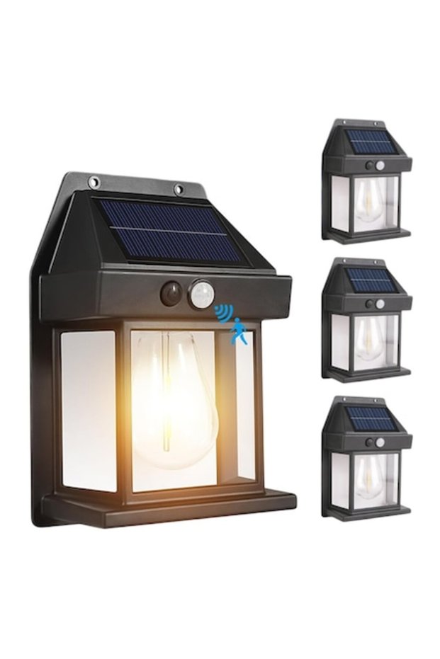 4x Solar Wall Lamp with LED, Motion Sensor, for Garden, Outdoor