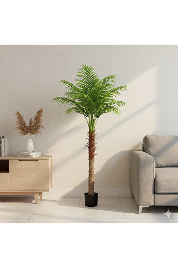 شجرة جوز هند خضراء اصطناعية مع أصيص زهور أسود، مناسبة للمنزل والمكتب وغرفة المعيشة والديكور الداخلي