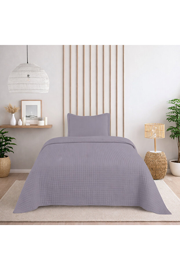 Single Sonnia Bedspread Set - 180X240 cm - with Pvc Bag - Gray