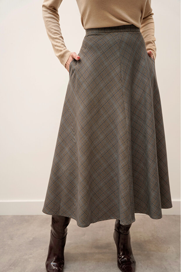 Kareli Katlı Premium Etek - 3