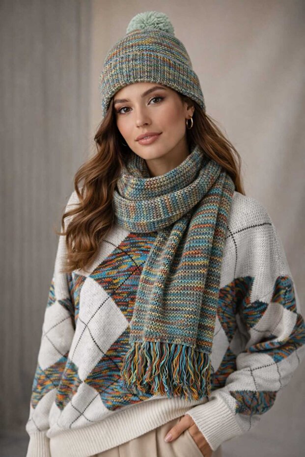 Women, 3-Piece Knitting Set - Scarf, Beanie, Sweater