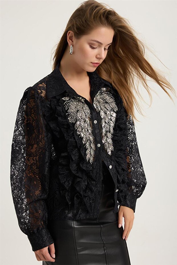 Dantel Payetli Gömlek - 3