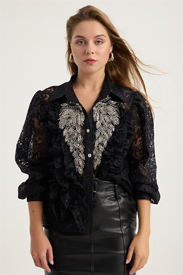 Dantel Payetli Gömlek - 1