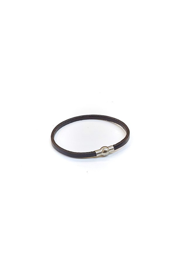 Black Minimal – Black Leather & Gold Detailed Men's Bracelet-1395