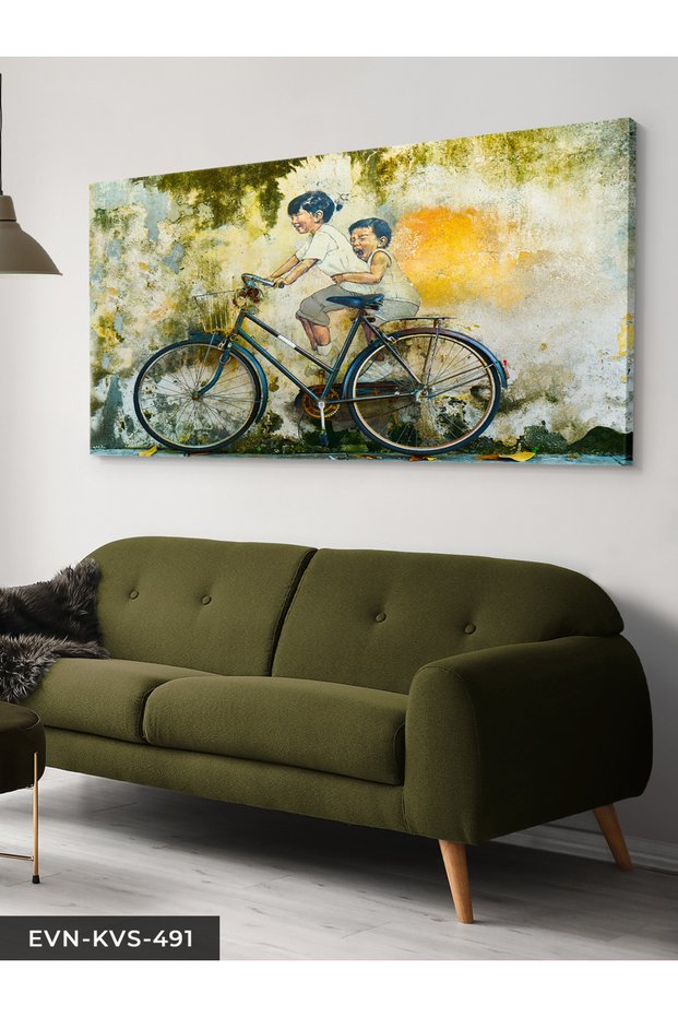 Happy Children on Bicycles One Piece Canvas - Canvas Painting