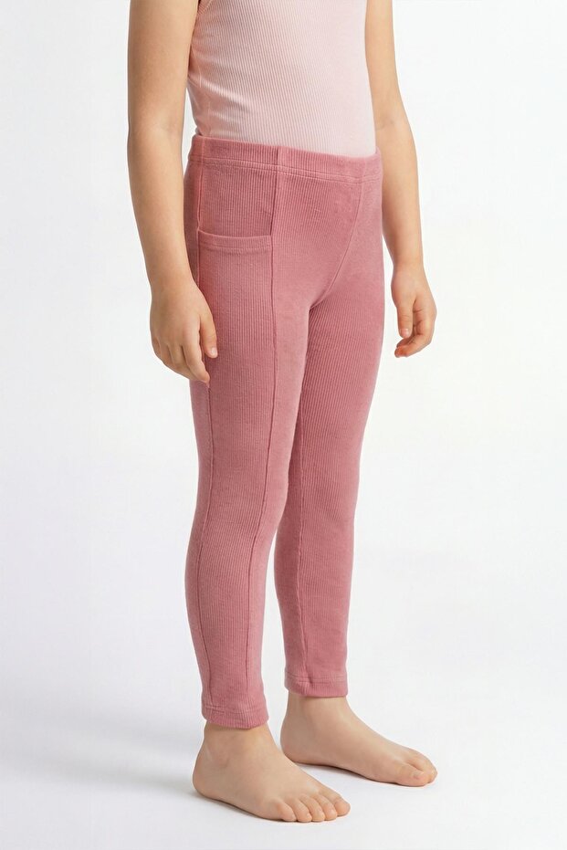 Girls' Ribbed Knit Transitional Pocket Sports Leggings