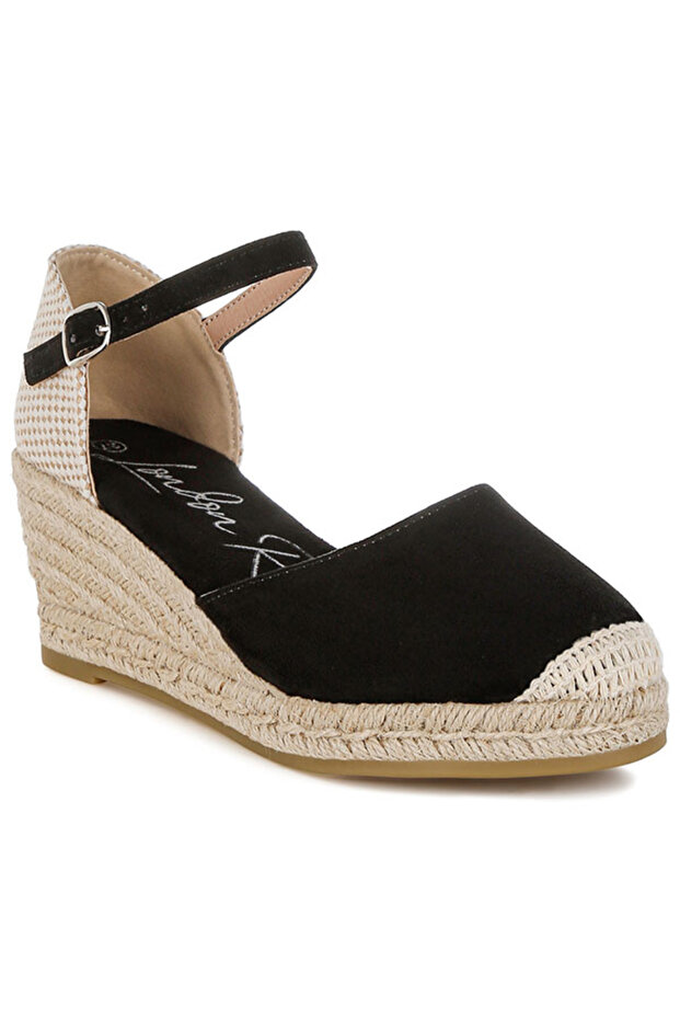 Women Microfiber Espadrilles Sandals in Black and Beige