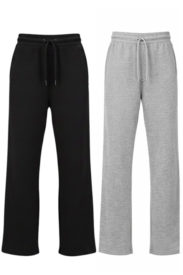 Oversized Wide Leg Sweatpants Relaxed Fit Black-Grey