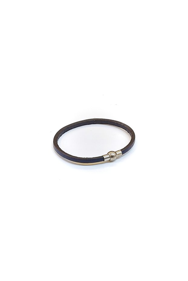 Navy Line – Navy Blue Leather & Gold Detail Men's Bracelet-1394