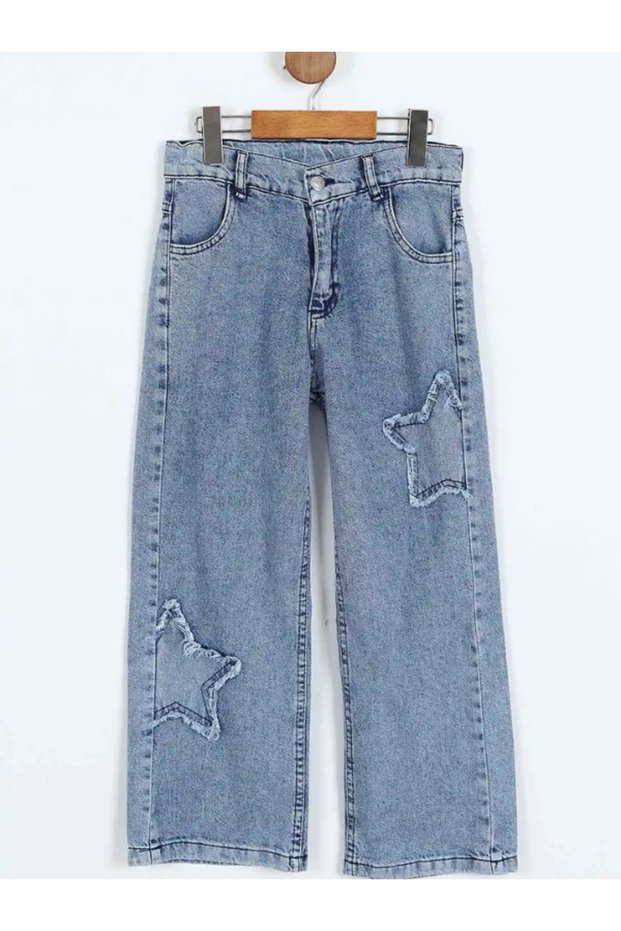Girl's Starry Pants Laser Cut Star Embroidered Girl's Jeans Adjustable Waist