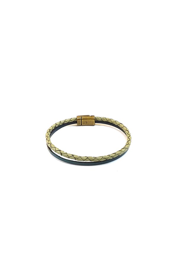 Soft Cream Line – Smoked Leather Men's Bracelet-1398
