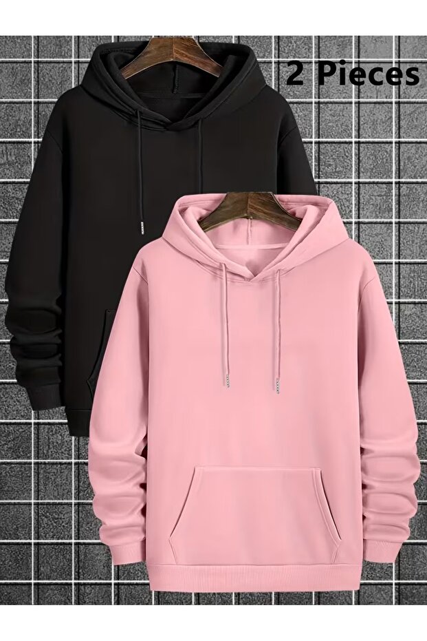 Advantageous Pack of 2 Basic Hooded Kangaroo Pocket Sweatshirt