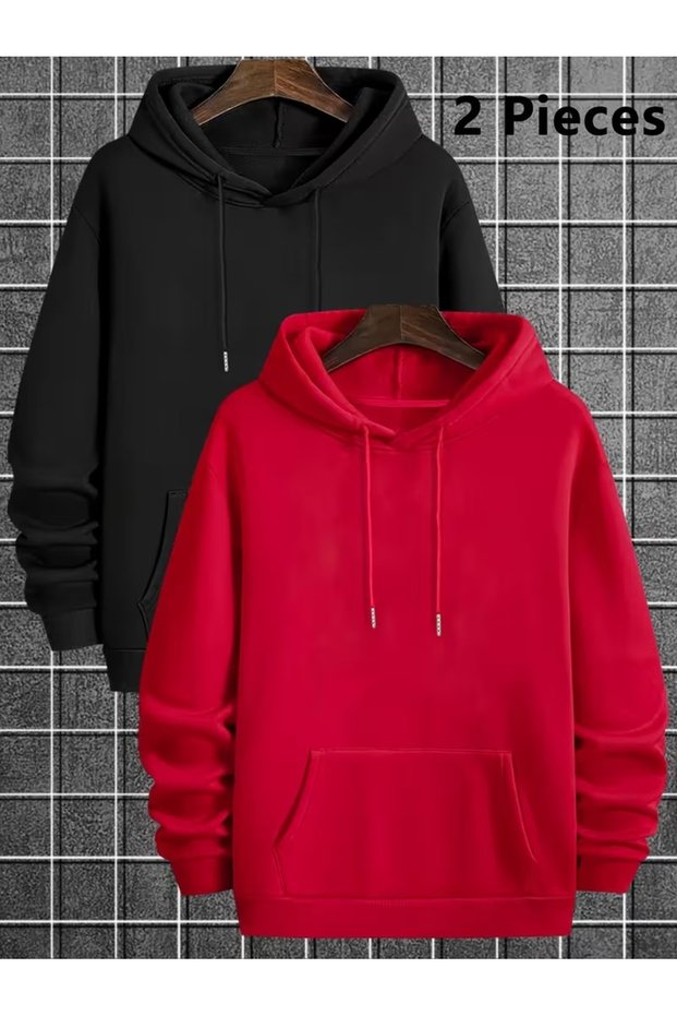 Advantageous Pack of 2 Basic Hooded Kangaroo Pocket Sweatshirt
