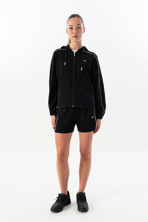 Comfort Women's Hooded Black-White Tracktop