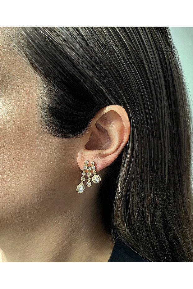 3-Strip Round and Drop Stone Earrings