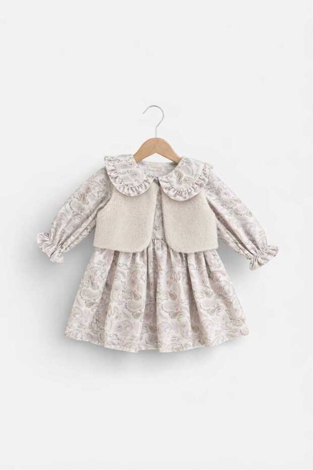 Plush Luna Vest Set Girls' Soft Floral Pattern Dress