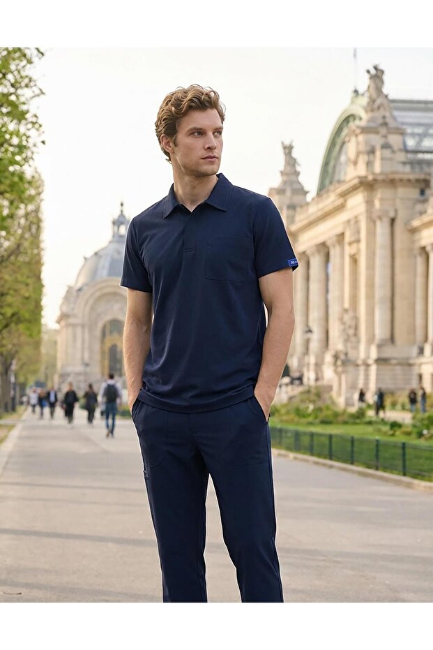 Men's Paris Model Navy Blue Stretch Fabric Surgical Nurse Doctor Hospital Uniform