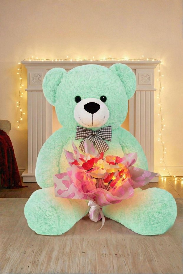 Pink and White Butterfly Bouquet with Led Lights – 25 Butterflies & 90 cm Large Plush Bear |   Oze for Valentine's Day
