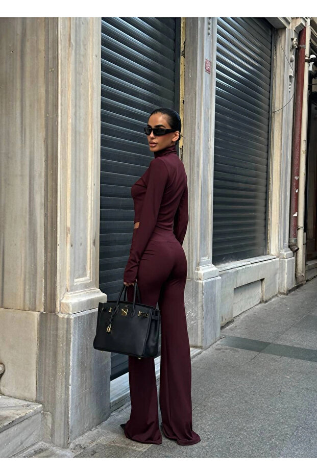 واسع الأرجل مجموعة بأكمام طويلة ومشبك أمامي - 4