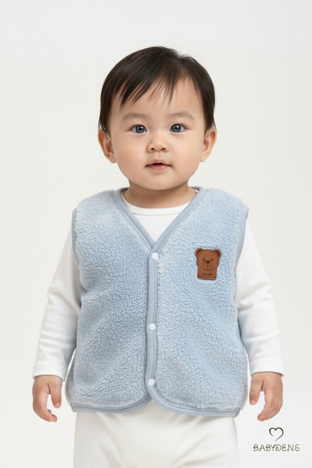Welsoft Baby Boy Snap Fastener Vest – Teddy Bear Emblem, Soft Plush Baby Vest Blue (6-36 Months)