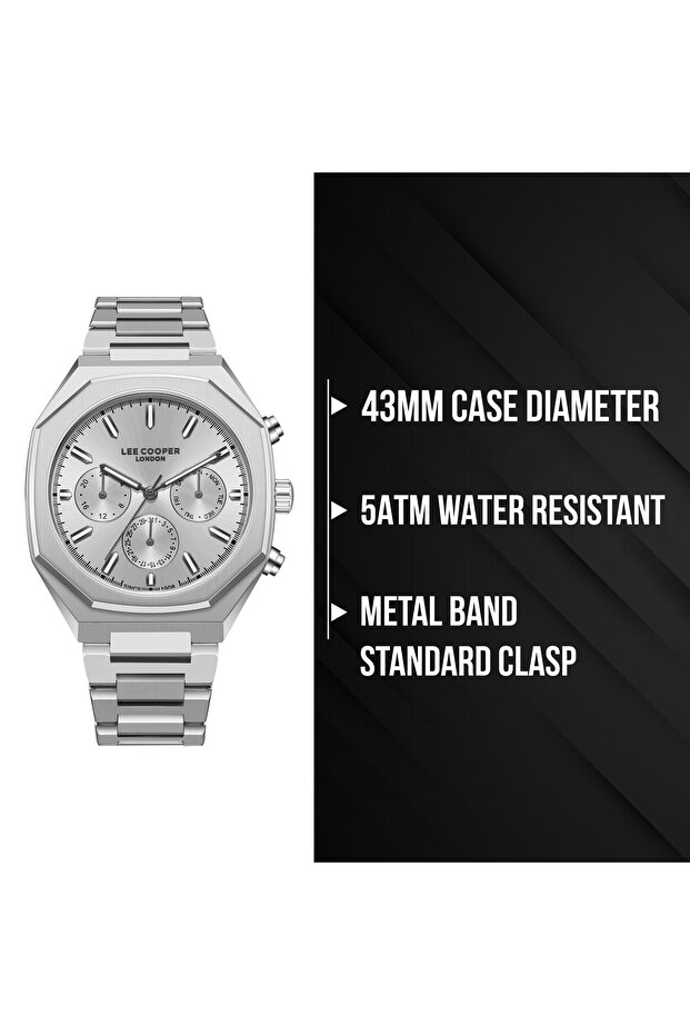 ساعة رجالية متعددة الوظائف بمينا فضي - LC08045.331 - 8