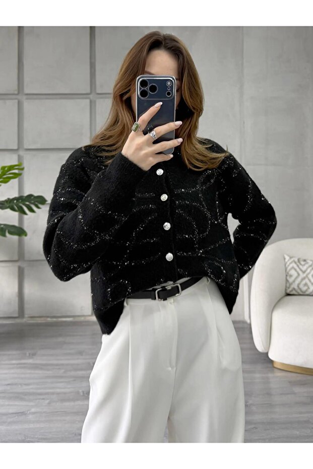 Pullu Düğmeli Ceket 7712 Siyah - 3