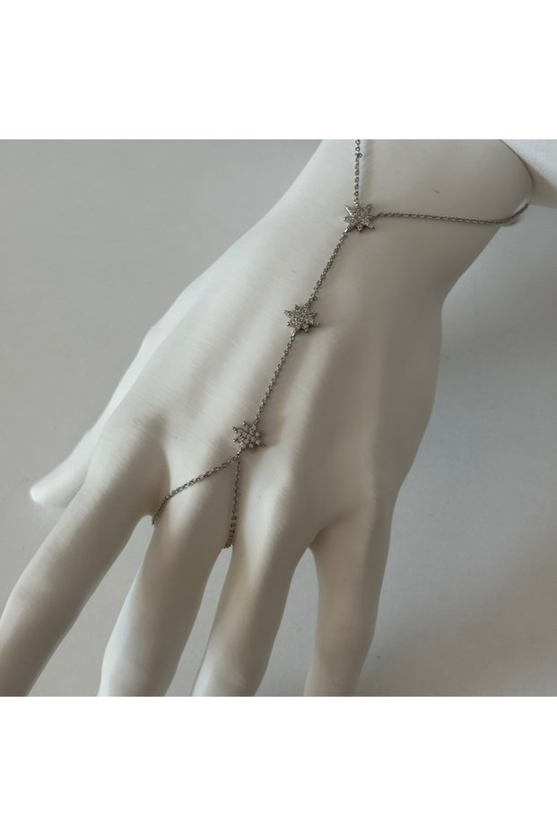 316L Steel Star Detail Zircon Stone Silver Şahmeran