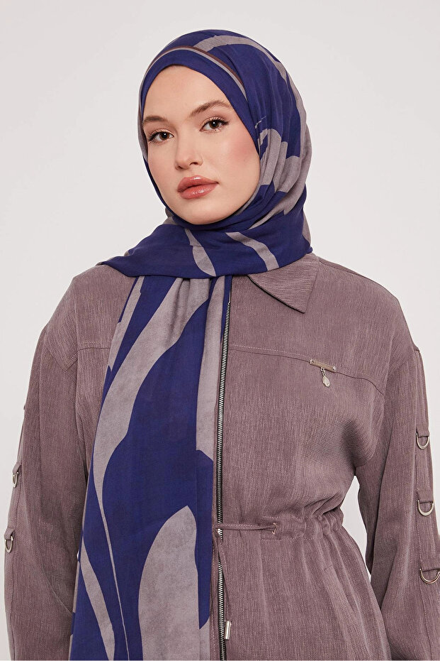 Patterned Silk Shawl - Moon Blue - 2