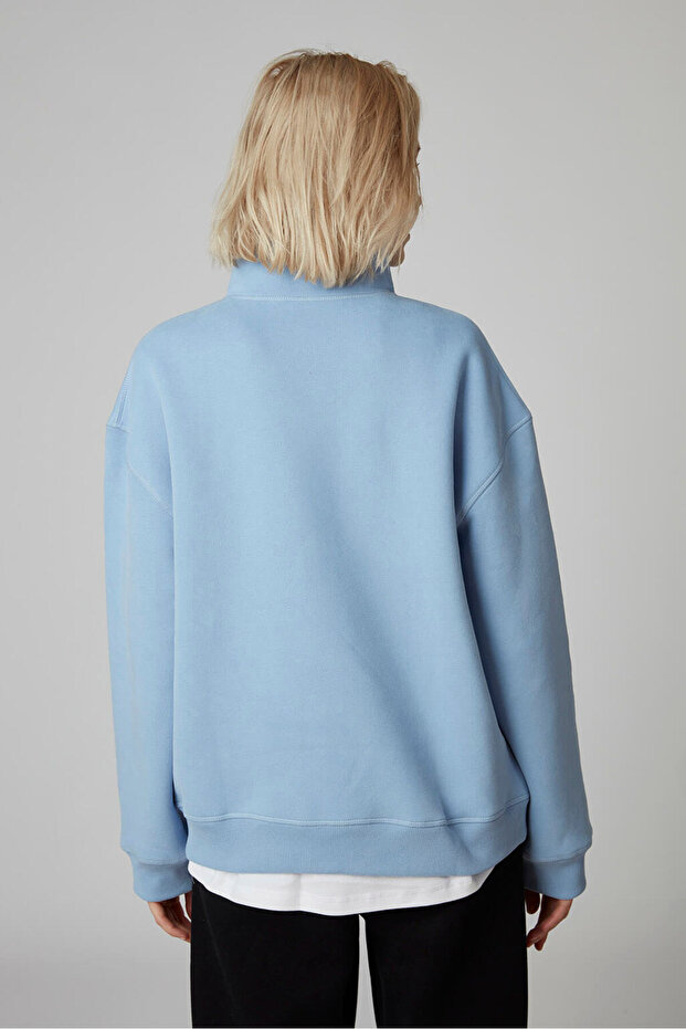 Fermuarlı Dik Yaka Oversize Sweatshirt - 4