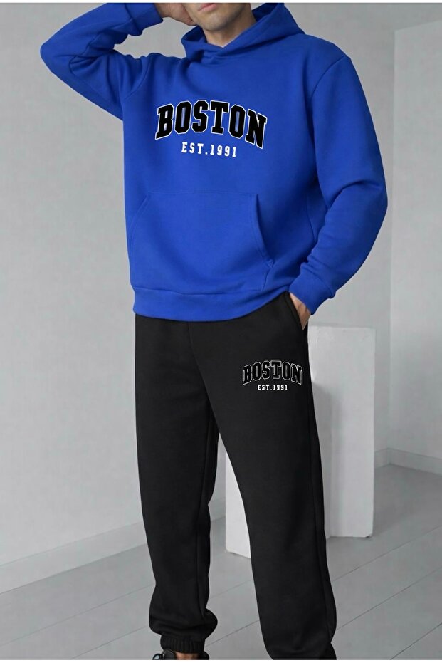 Boston Est 1991 Printed Unisex Men/Women Hooded Oversized Bottom/Top Tracksuit Set