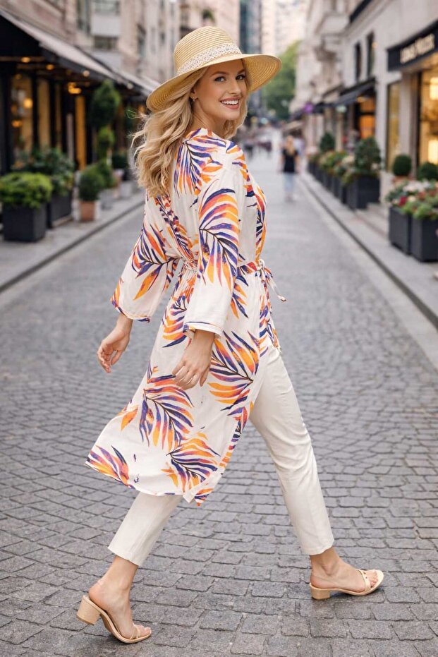 Ethnic Patterned Maxi Sash Kimono