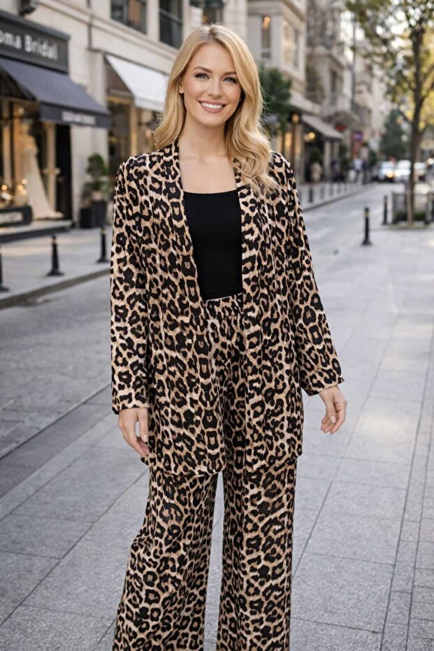 Patterned Top-Bottom Trend Kimono Set - 4