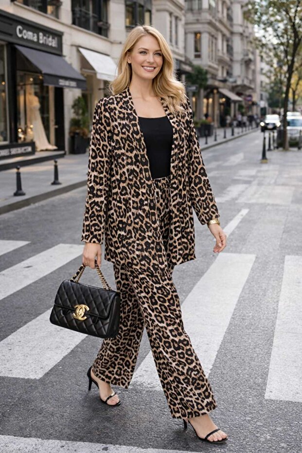 Patterned Top-Bottom Trend Kimono Set - 1