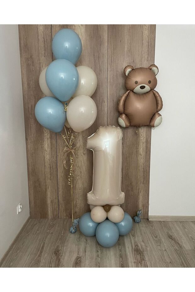 Retro Bear Foil Balloon 1St Birthday Concept 12 Pieces