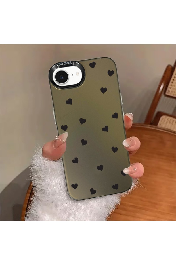 Iphone 16e compatible dirt-resistant black heart print phone case mk01a