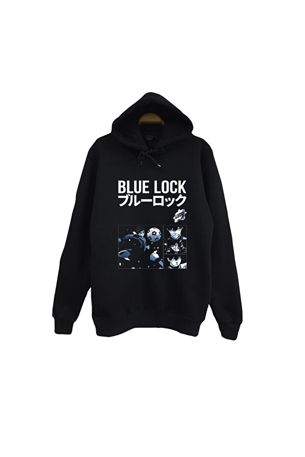 Blue Lock Anime Printed Unisex 100% Cotton Hooded Black Sweatshirt