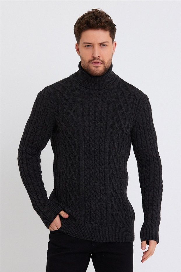 Men's Smoked Knitted Turtleneck Turtleneck Knitwear Sweater-trz8152r10s