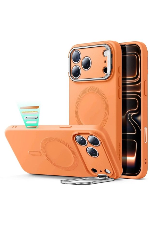 iPhone 17 Pro Case - Cloud Soft HaloLock Kickstand - Orange