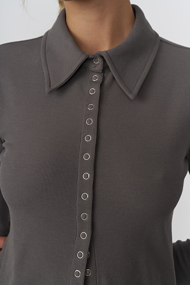 Çıt Çıt Detaylı Örme Gömlek - 3