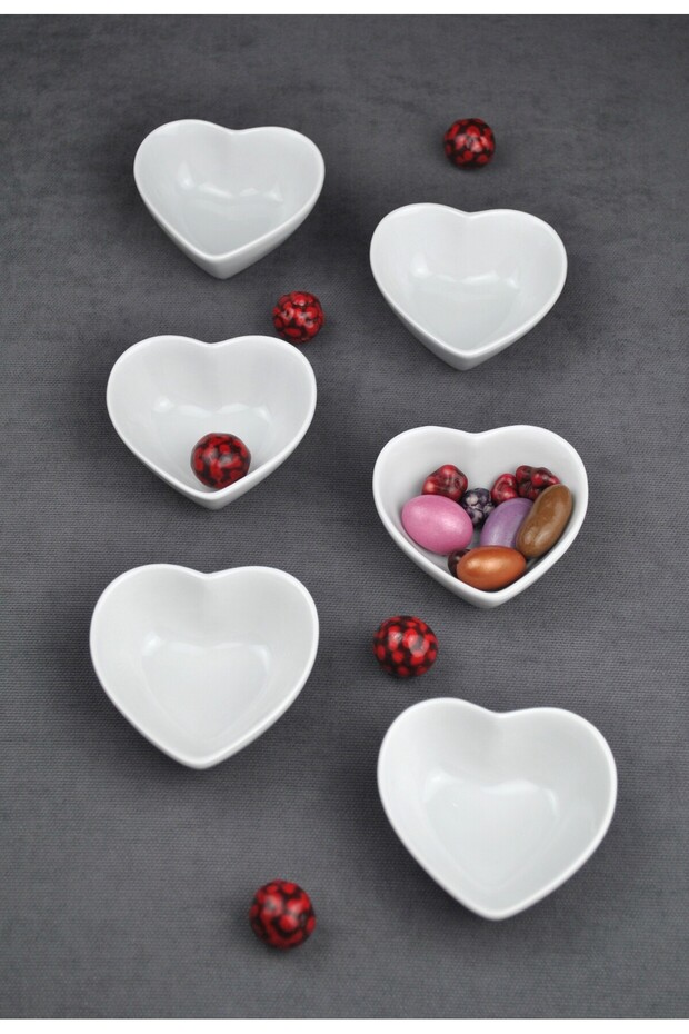 6-Piece Heart-Shaped Porcelain Sauce Bowl Turkish Delight Bowl 7 cm Heart Presentation Bowl Mini Bowl Valentine's Day
