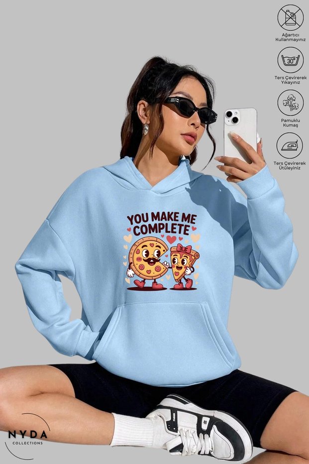 Unisex Hoodie Long Sleeve You Make Me Complete Printed Hooded Fleece-Lined Oversized Cotton Sweatshirt