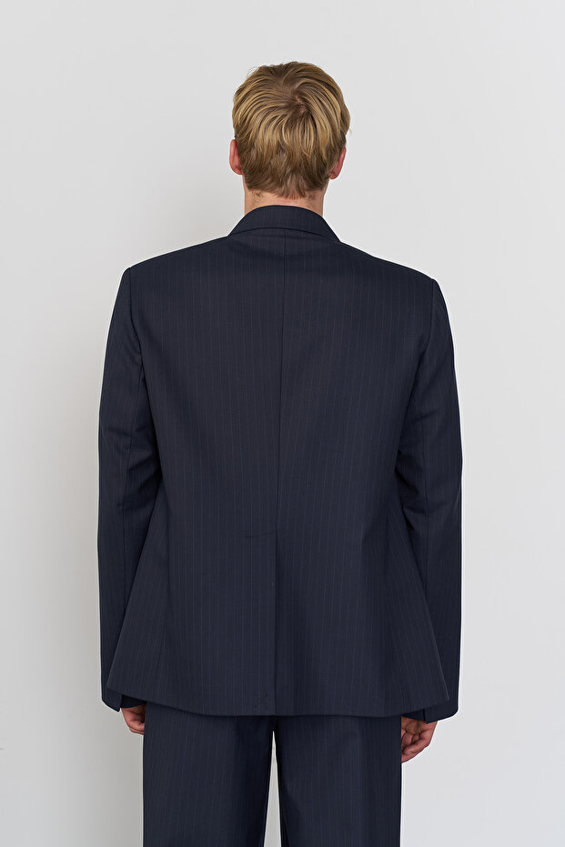 Çizgili Tek Düğmeli Ceket - 4