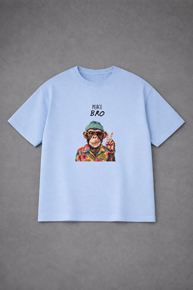 تي شيرت للجنسين قصة فضفاضة مقاس مريح PEACE BRO مطبوع 100% قطن