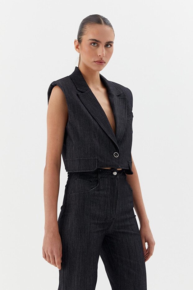 Denim Yelek Siyah - 1