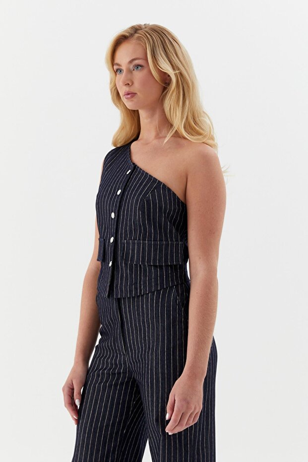 Striped Slim One Shoulder Indigo