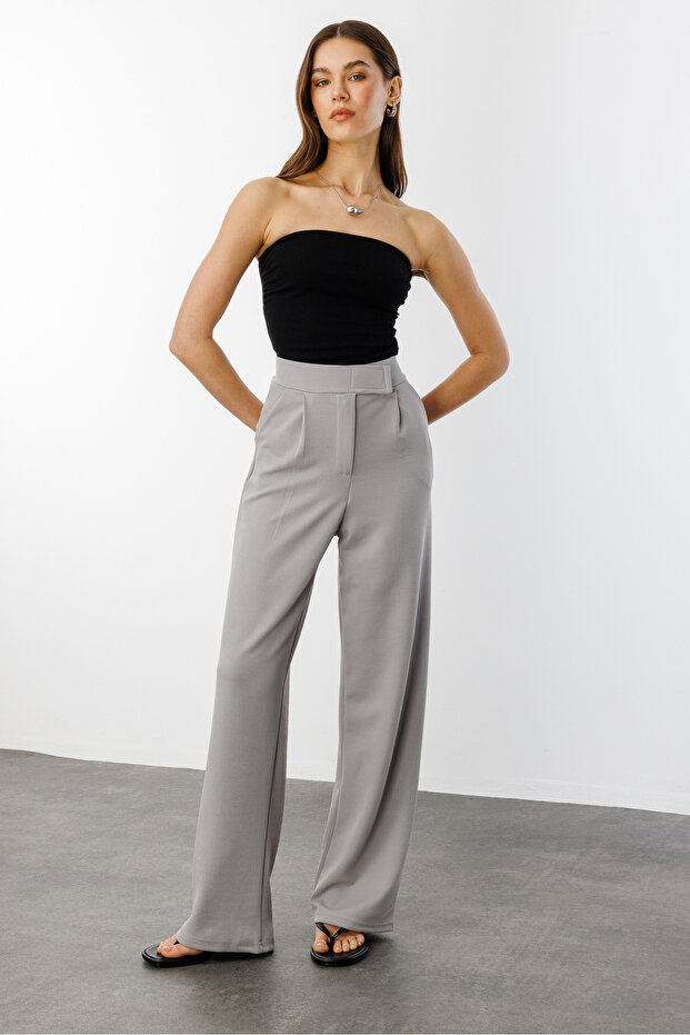 Lussi Women's Lycra Zipper Closure Open Palazzo Pants Gray