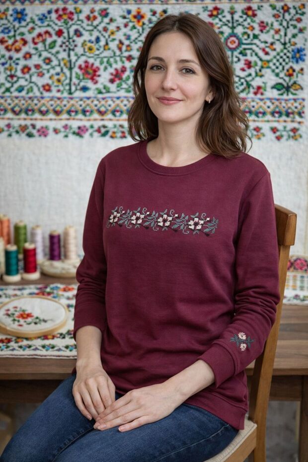 Sweat Embroidered Cross Stitch Series - Burgundy