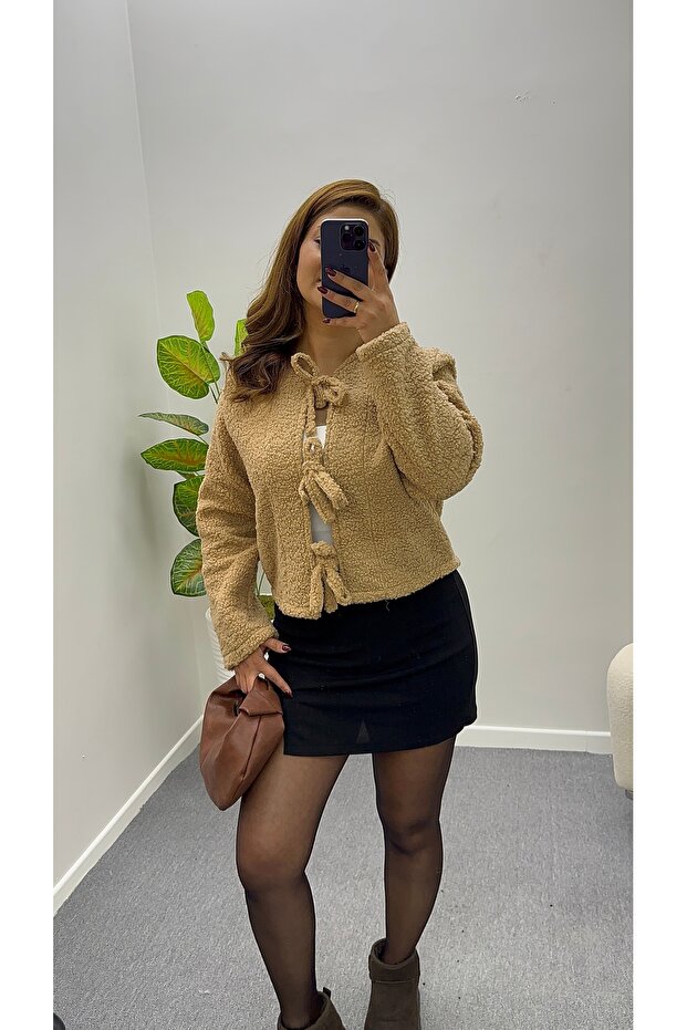 Peluş crop ceket - 2