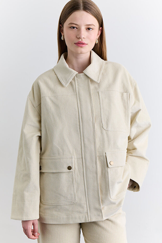 KADİFE WORKER CEKET VANİLYA - 2