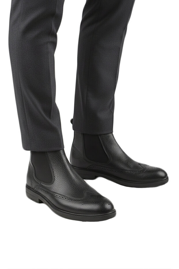 Men's Black Genuine Leather Fur Boots – Orthopedic & Non-Slip Sole 2509986